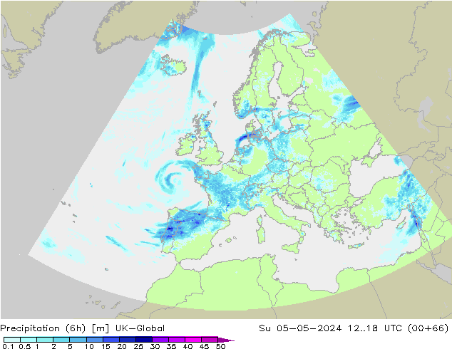 Precipitation (6h) UK-Global Su 05.05.2024 18 UTC