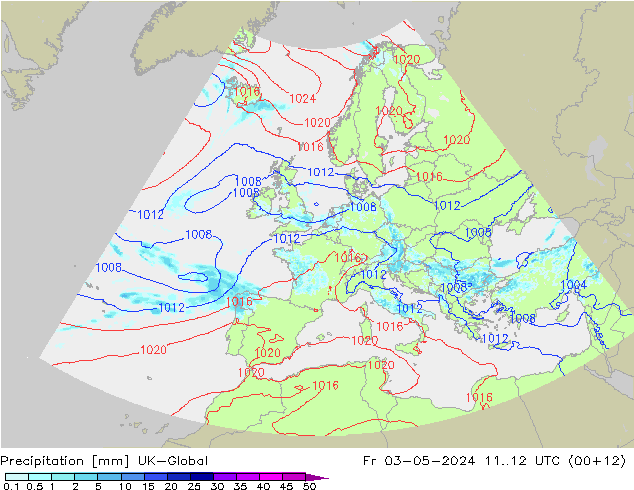 Precipitation UK-Global Fr 03.05.2024 12 UTC