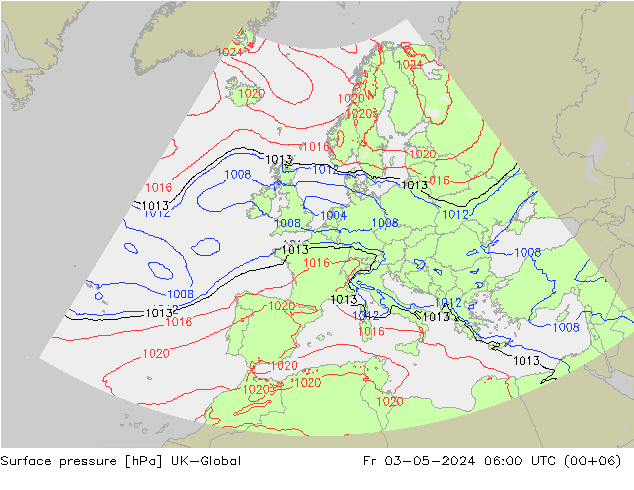 Surface pressure UK-Global Fr 03.05.2024 06 UTC