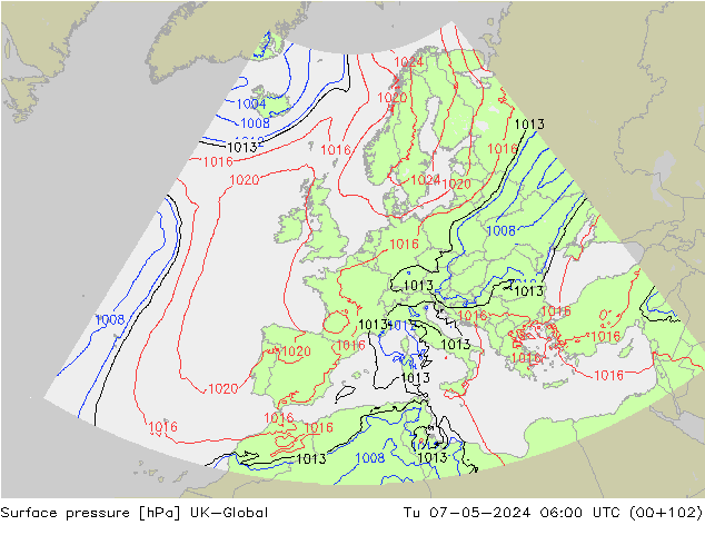 pression de l'air UK-Global mar 07.05.2024 06 UTC