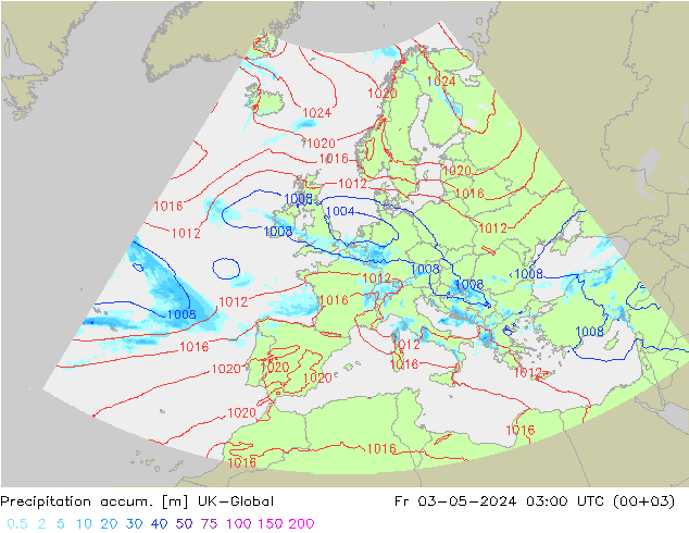 Precipitation accum. UK-Global Fr 03.05.2024 03 UTC