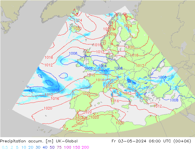 Precipitation accum. UK-Global Fr 03.05.2024 06 UTC