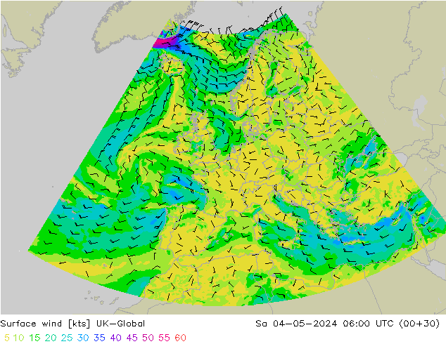 Wind 10 m UK-Global za 04.05.2024 06 UTC