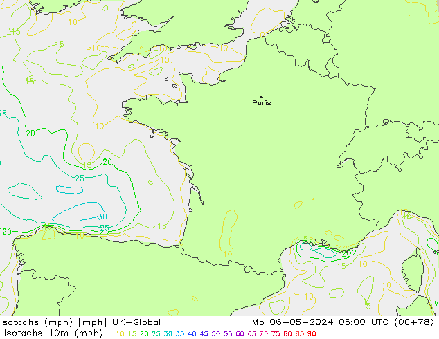Isotachen (mph) UK-Global Mo 06.05.2024 06 UTC
