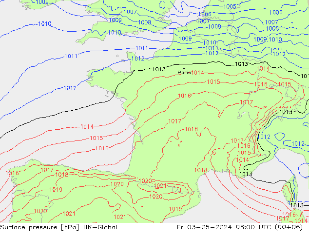 Atmosférický tlak UK-Global Pá 03.05.2024 06 UTC