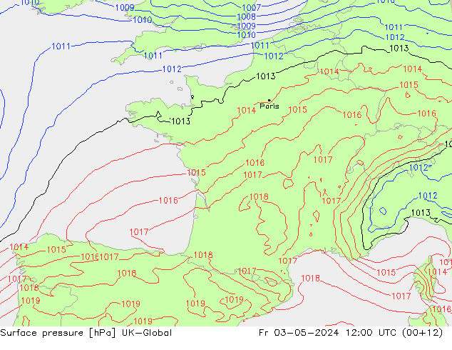 pression de l'air UK-Global ven 03.05.2024 12 UTC
