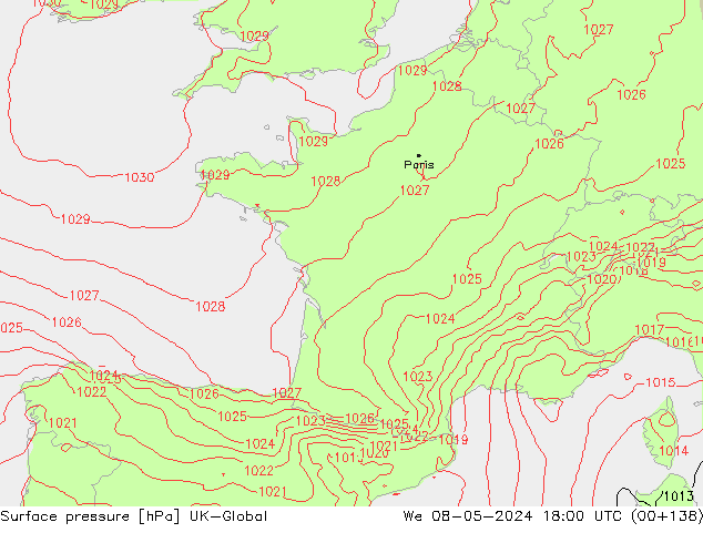 Luchtdruk (Grond) UK-Global wo 08.05.2024 18 UTC