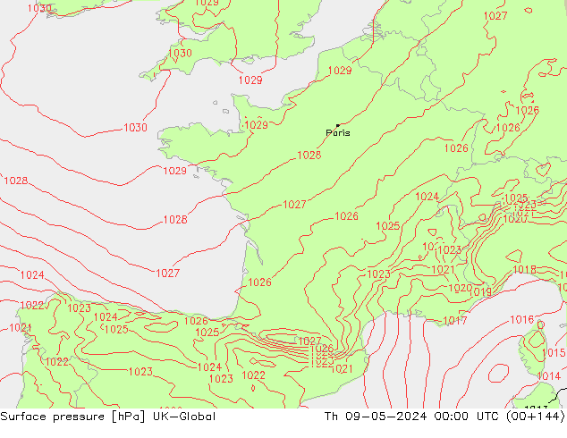 Surface pressure UK-Global Th 09.05.2024 00 UTC