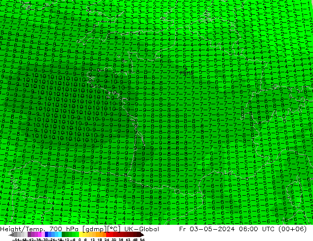 Height/Temp. 700 hPa UK-Global Fr 03.05.2024 06 UTC