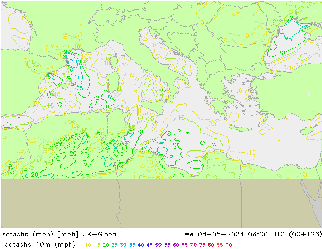 Isotachs (mph) UK-Global ср 08.05.2024 06 UTC