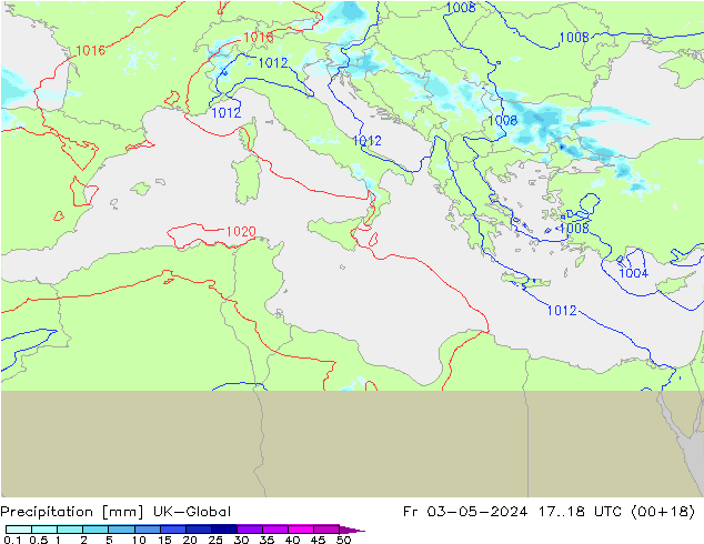 Precipitation UK-Global Fr 03.05.2024 18 UTC