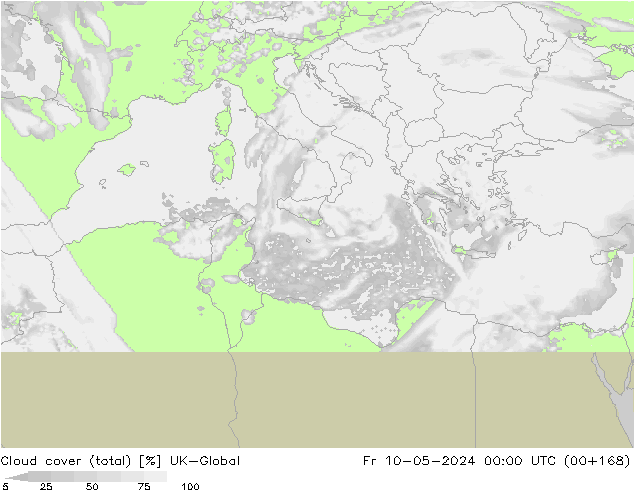 Cloud cover (total) UK-Global Fr 10.05.2024 00 UTC