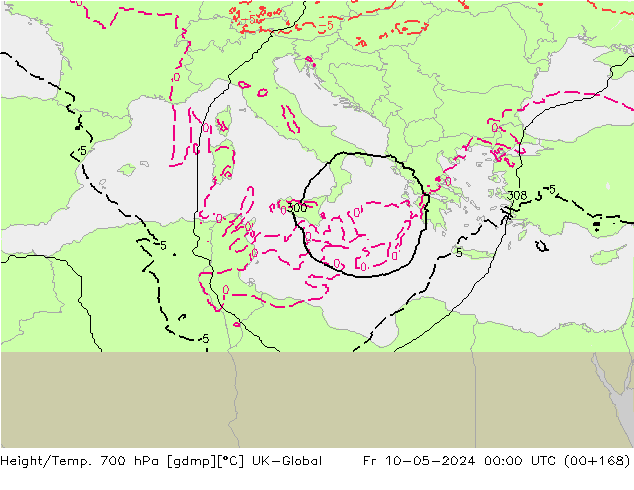 Height/Temp. 700 hPa UK-Global Fr 10.05.2024 00 UTC