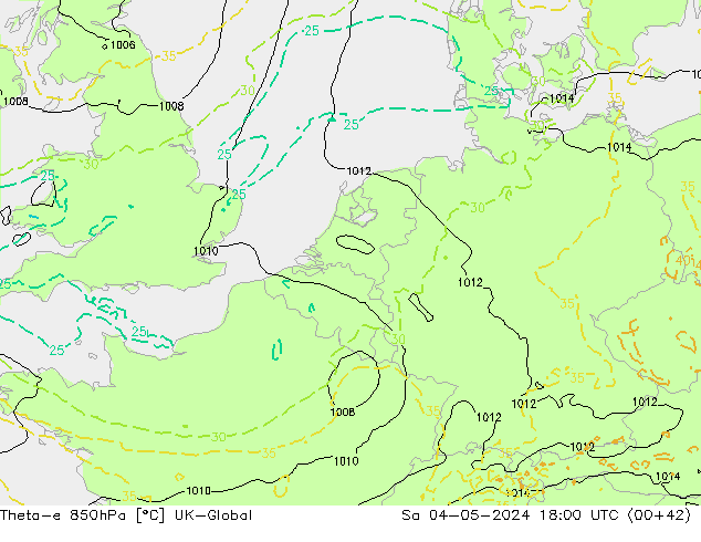 Theta-e 850hPa UK-Global sab 04.05.2024 18 UTC