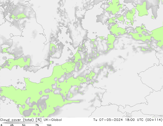 Nubes (total) UK-Global mar 07.05.2024 18 UTC