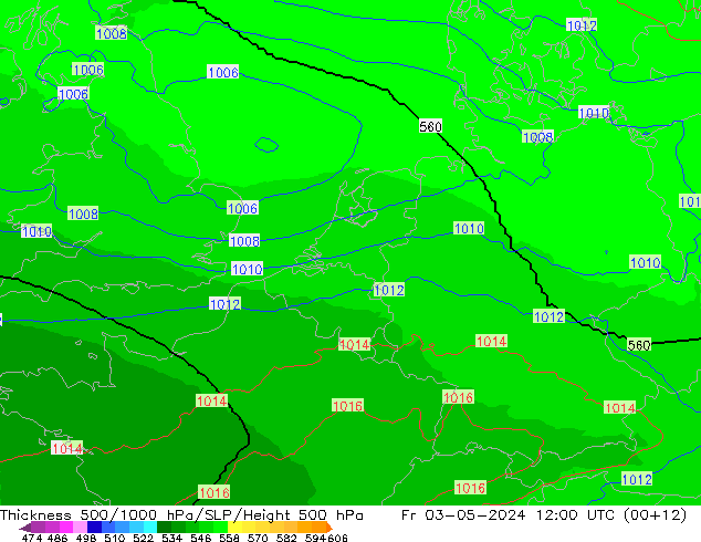 500-1000 hPa Kalınlığı UK-Global Cu 03.05.2024 12 UTC