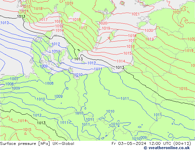 Atmosférický tlak UK-Global Pá 03.05.2024 12 UTC