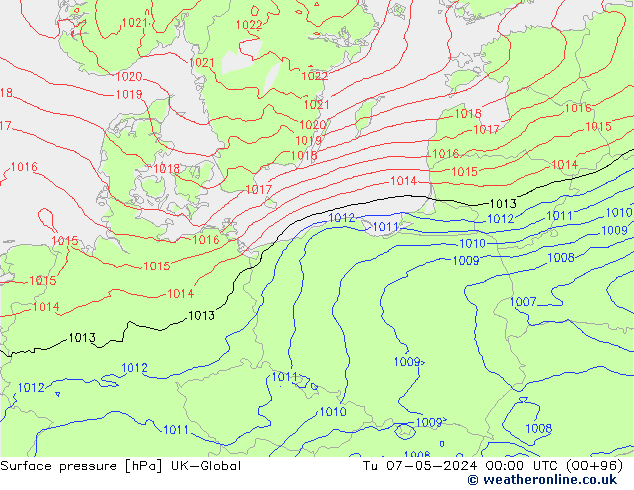 Pressione al suolo UK-Global mar 07.05.2024 00 UTC