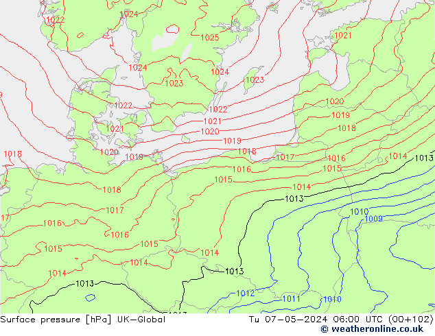 Atmosférický tlak UK-Global Út 07.05.2024 06 UTC