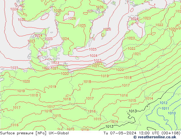 Presión superficial UK-Global mar 07.05.2024 12 UTC
