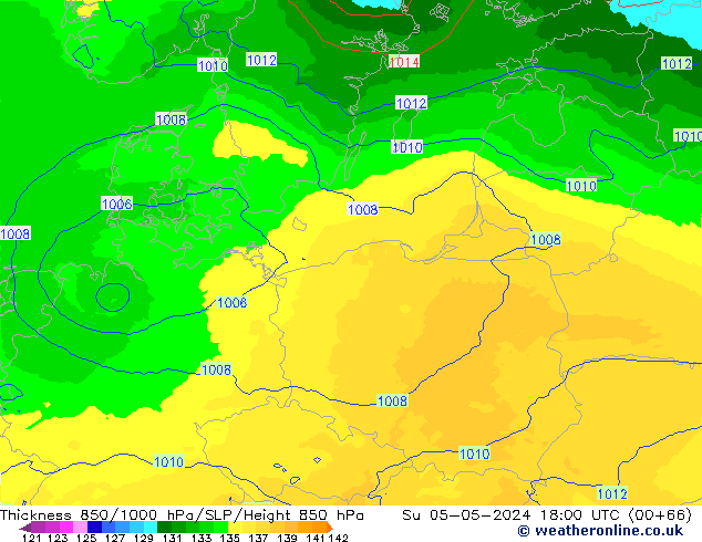 Thck 850-1000 hPa UK-Global Dom 05.05.2024 18 UTC