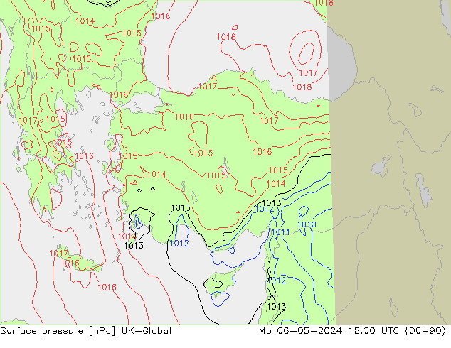 Atmosférický tlak UK-Global Po 06.05.2024 18 UTC