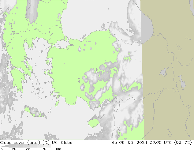 Cloud cover (total) UK-Global Mo 06.05.2024 00 UTC