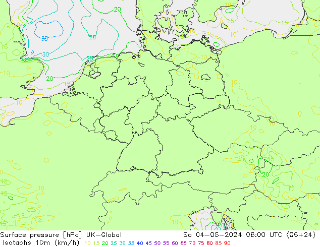 Eşrüzgar Hızları (km/sa) UK-Global Cts 04.05.2024 06 UTC