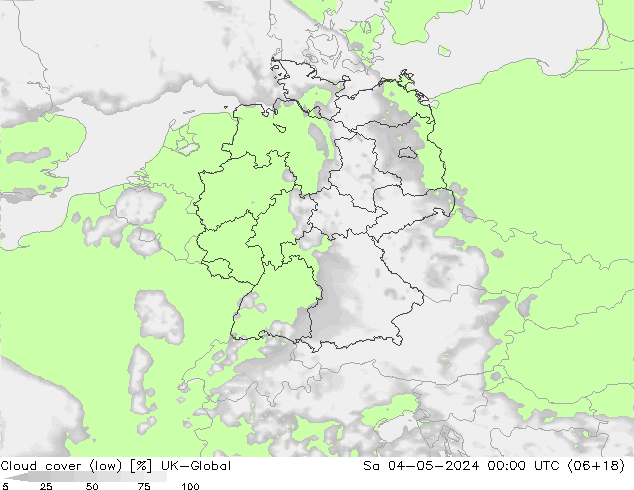 zachmurzenie (niskie) UK-Global so. 04.05.2024 00 UTC