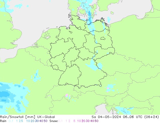 Rain/Snowfall UK-Global Cts 04.05.2024 06 UTC