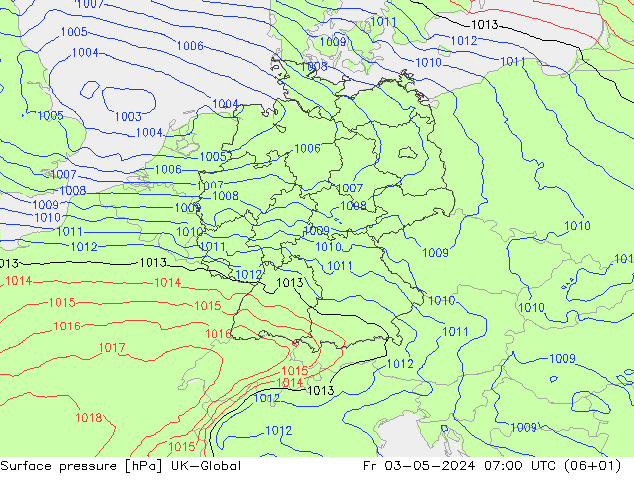地面气压 UK-Global 星期五 03.05.2024 07 UTC