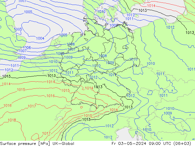 Atmosférický tlak UK-Global Pá 03.05.2024 09 UTC