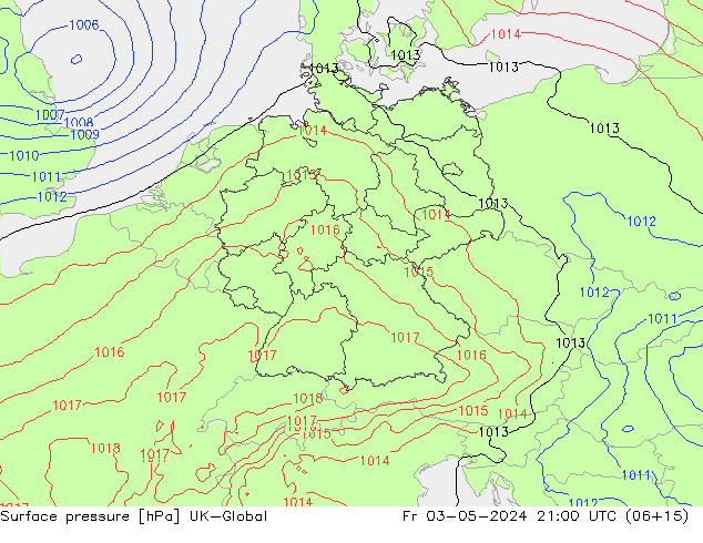 Surface pressure UK-Global Fr 03.05.2024 21 UTC