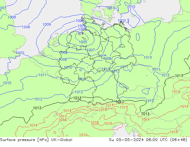 Presión superficial UK-Global dom 05.05.2024 06 UTC