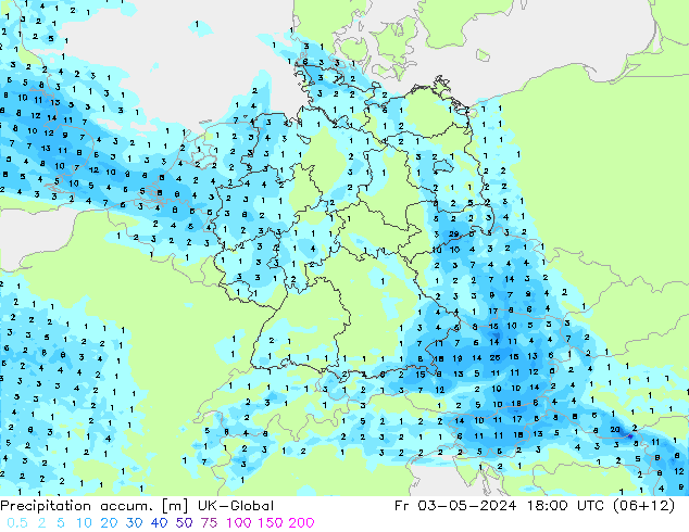 Precipitation accum. UK-Global Sex 03.05.2024 18 UTC