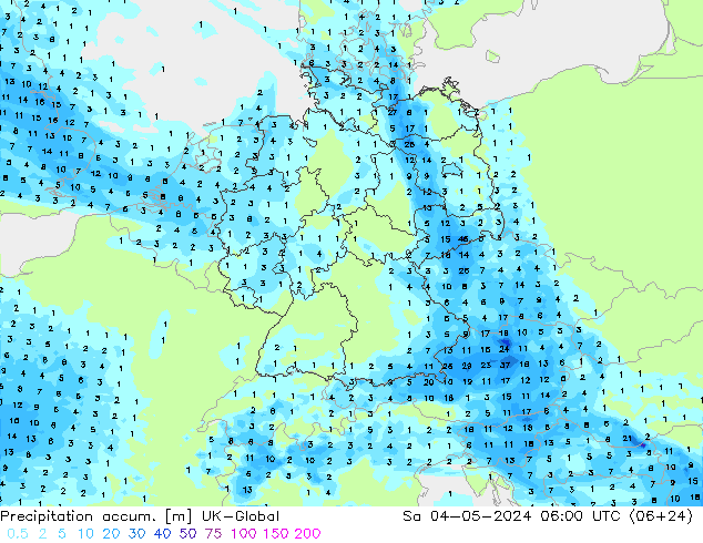Precipitation accum. UK-Global so. 04.05.2024 06 UTC