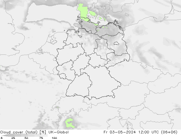Nubes (total) UK-Global vie 03.05.2024 12 UTC