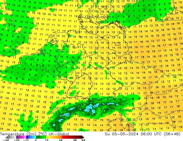 mapa temperatury (2m) UK-Global nie. 05.05.2024 06 UTC