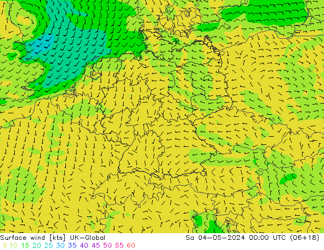 wiatr 10 m UK-Global so. 04.05.2024 00 UTC