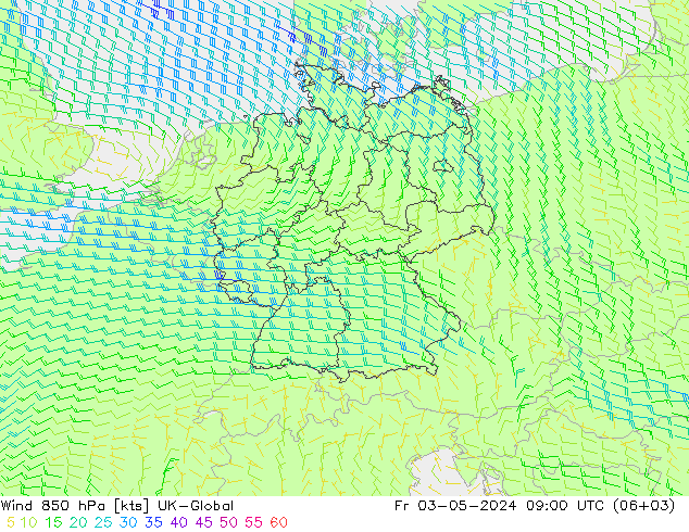 Viento 850 hPa UK-Global vie 03.05.2024 09 UTC