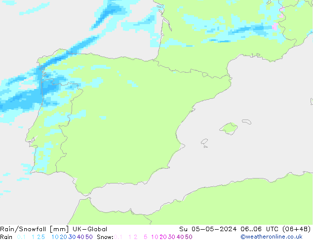 Rain/Snowfall UK-Global Su 05.05.2024 06 UTC