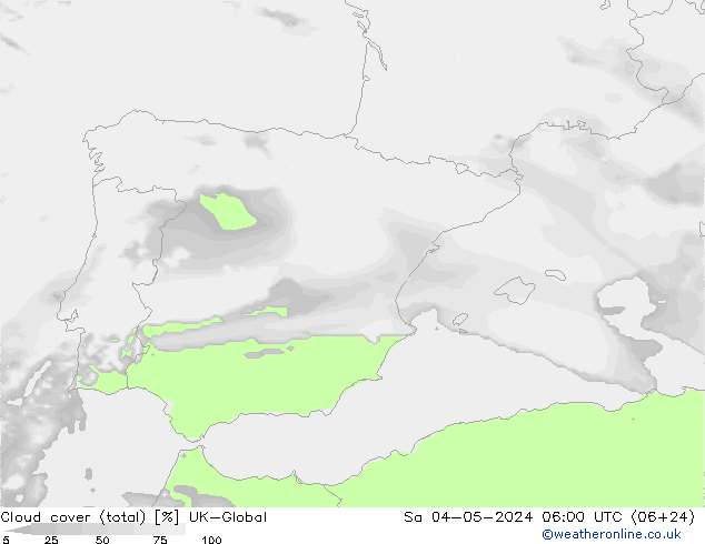 zachmurzenie (suma) UK-Global so. 04.05.2024 06 UTC