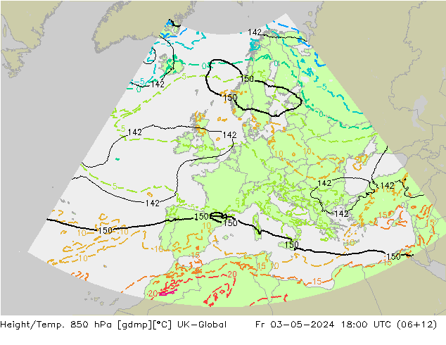 Height/Temp. 850 hPa UK-Global Fr 03.05.2024 18 UTC