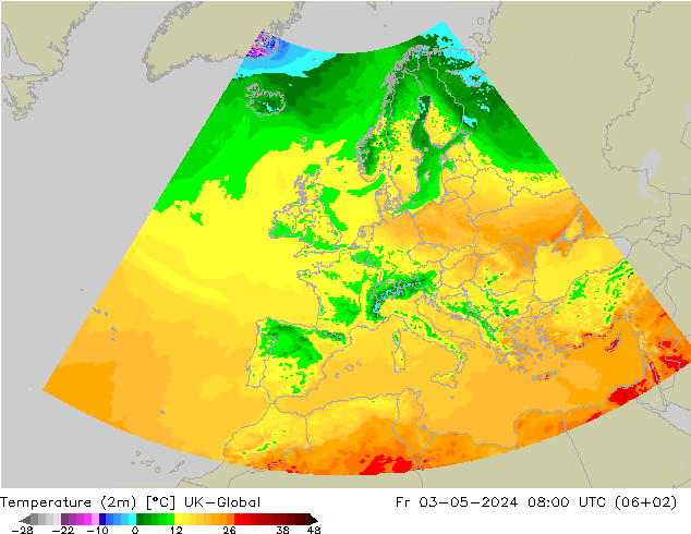Temperaturkarte (2m) UK-Global Fr 03.05.2024 08 UTC