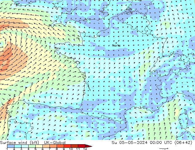 Surface wind (bft) UK-Global Su 05.05.2024 00 UTC