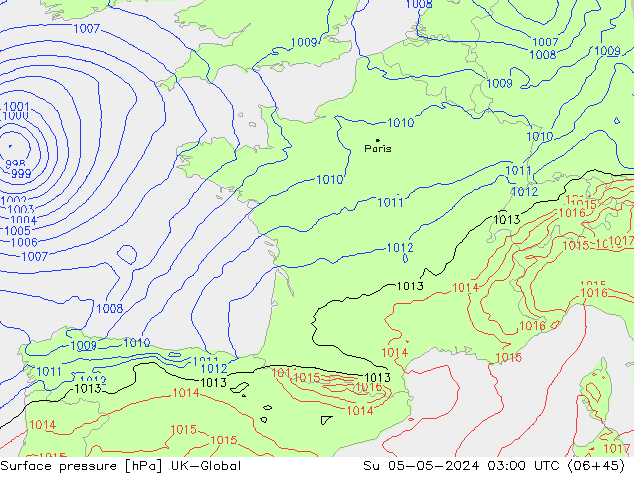 Pressione al suolo UK-Global dom 05.05.2024 03 UTC
