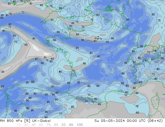 RH 850 hPa UK-Global Su 05.05.2024 00 UTC