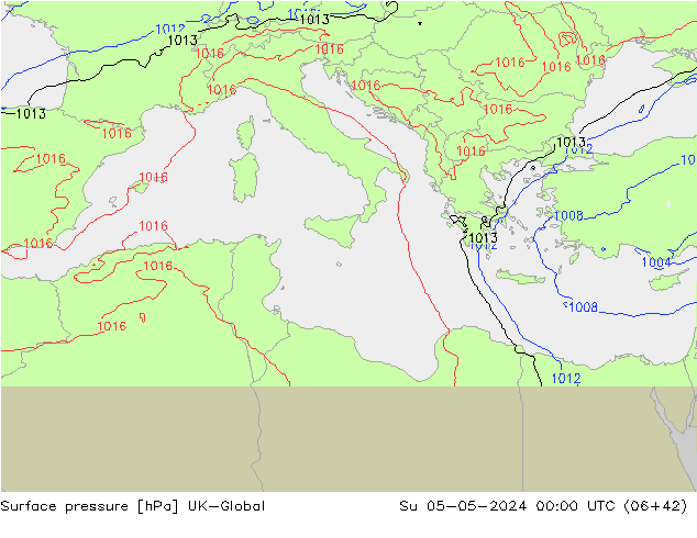 Pressione al suolo UK-Global dom 05.05.2024 00 UTC