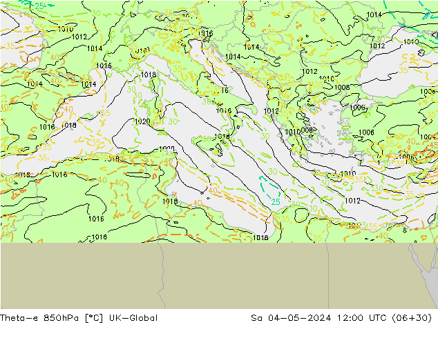 Theta-e 850hPa UK-Global  04.05.2024 12 UTC