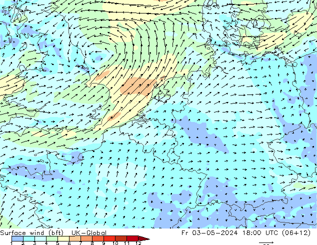 Rüzgar 10 m (bft) UK-Global Cu 03.05.2024 18 UTC